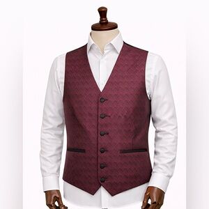 Men’s Burgundy Patterned Formal Vest Size S